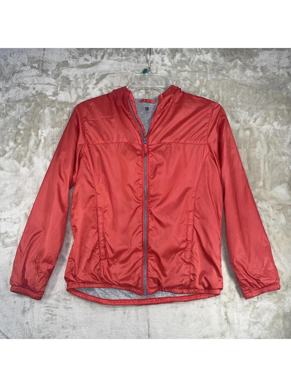 UNIQLO Kids Fleece Windbreaker Red Full Zip Hooded Jacket Size 10 Lightweight